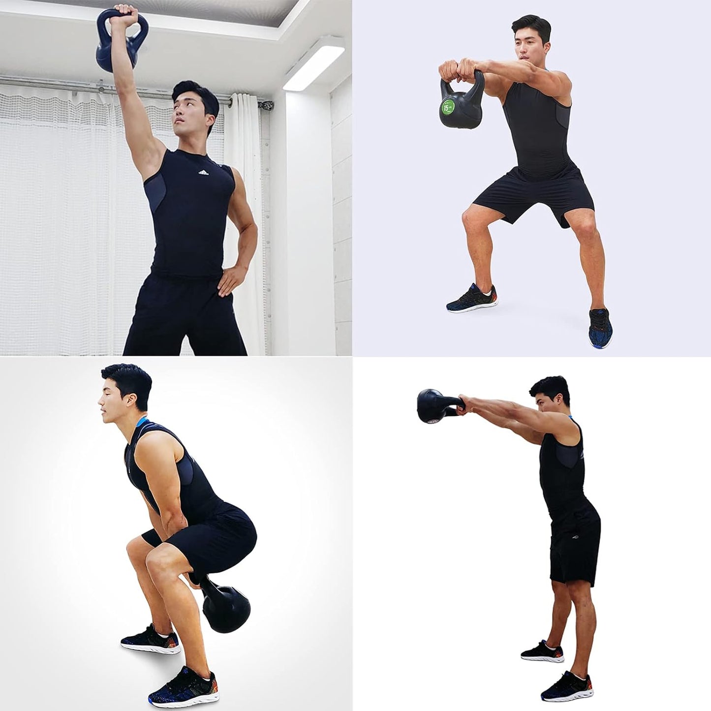 Black PE Kettlebell with Anti-Slip Handle for Home Gym Fitness Exercise Weight, Available: 5, 10, 15, 20 LBS