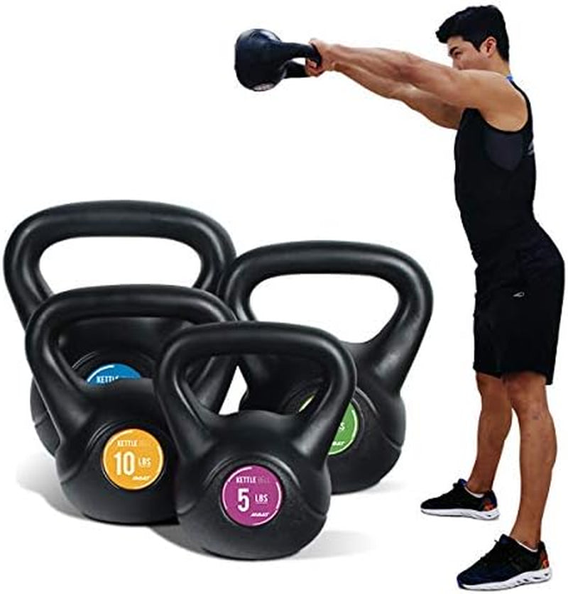 Black PE Kettlebell with Anti-Slip Handle for Home Gym Fitness Exercise Weight, Available: 5, 10, 15, 20 LBS