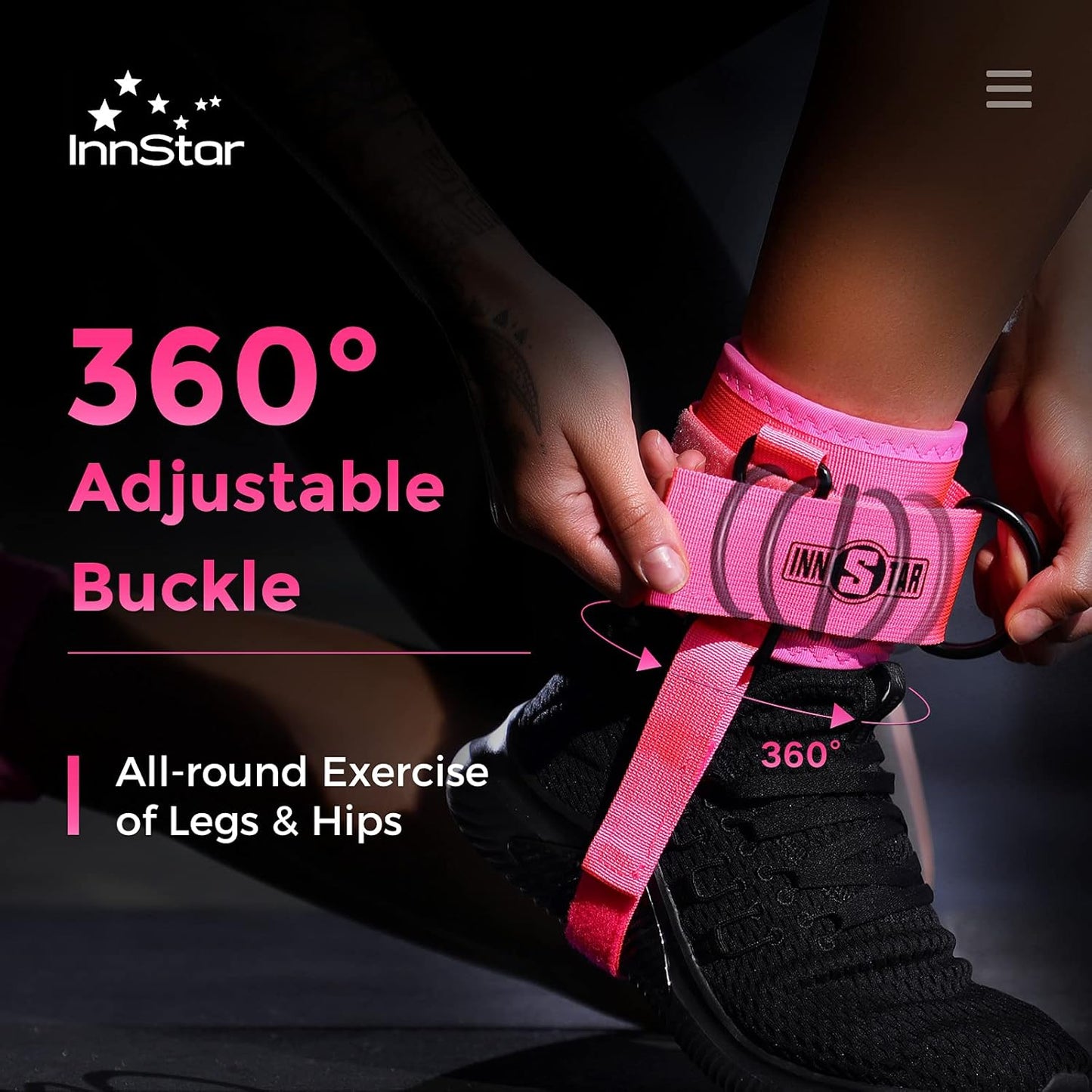 Adjustable Ankle Strap for Cable Machines, Rotateble D-Ring for Glute & Leg Workouts