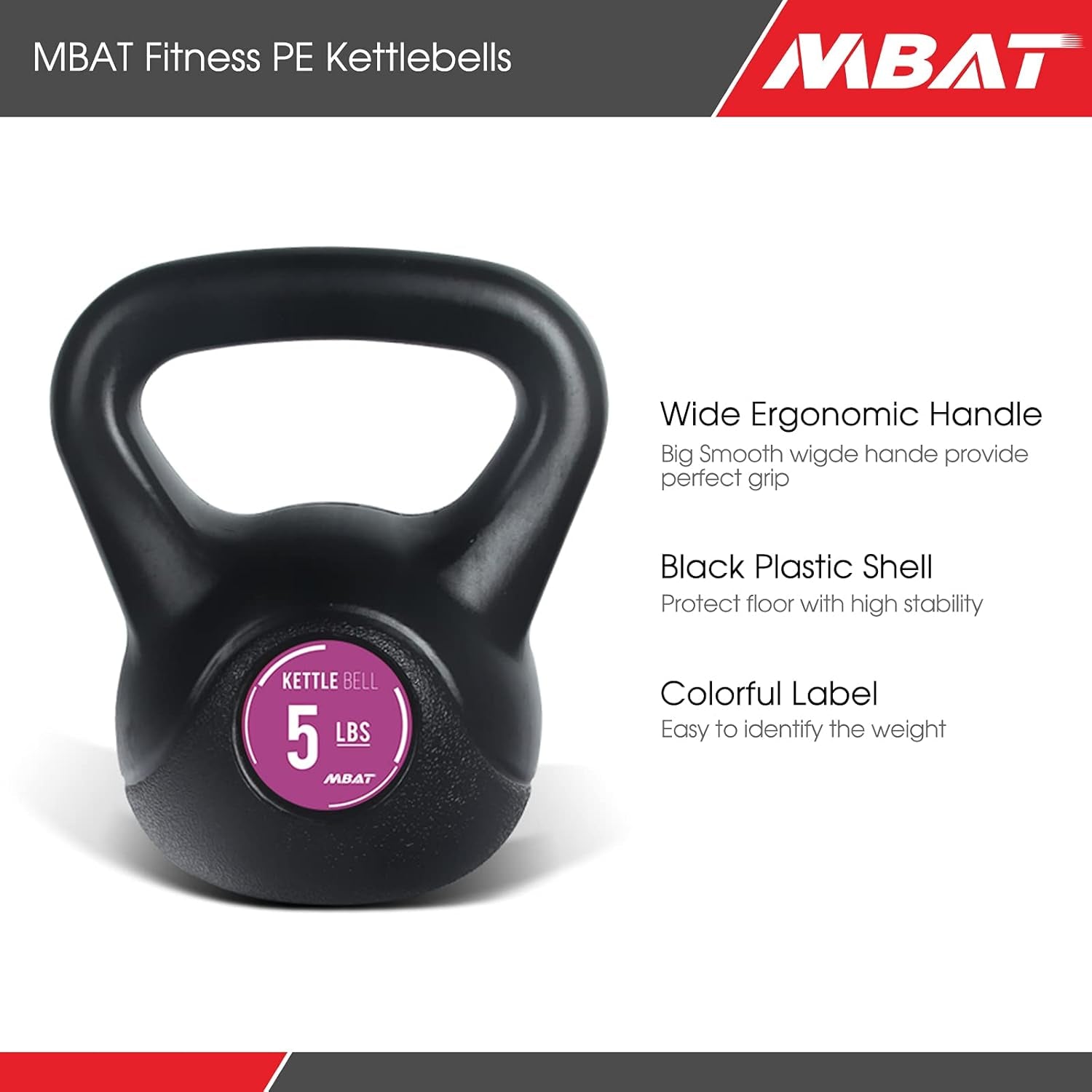 Black PE Kettlebell with Anti-Slip Handle for Home Gym Fitness Exercise Weight, Available: 5, 10, 15, 20 LBS