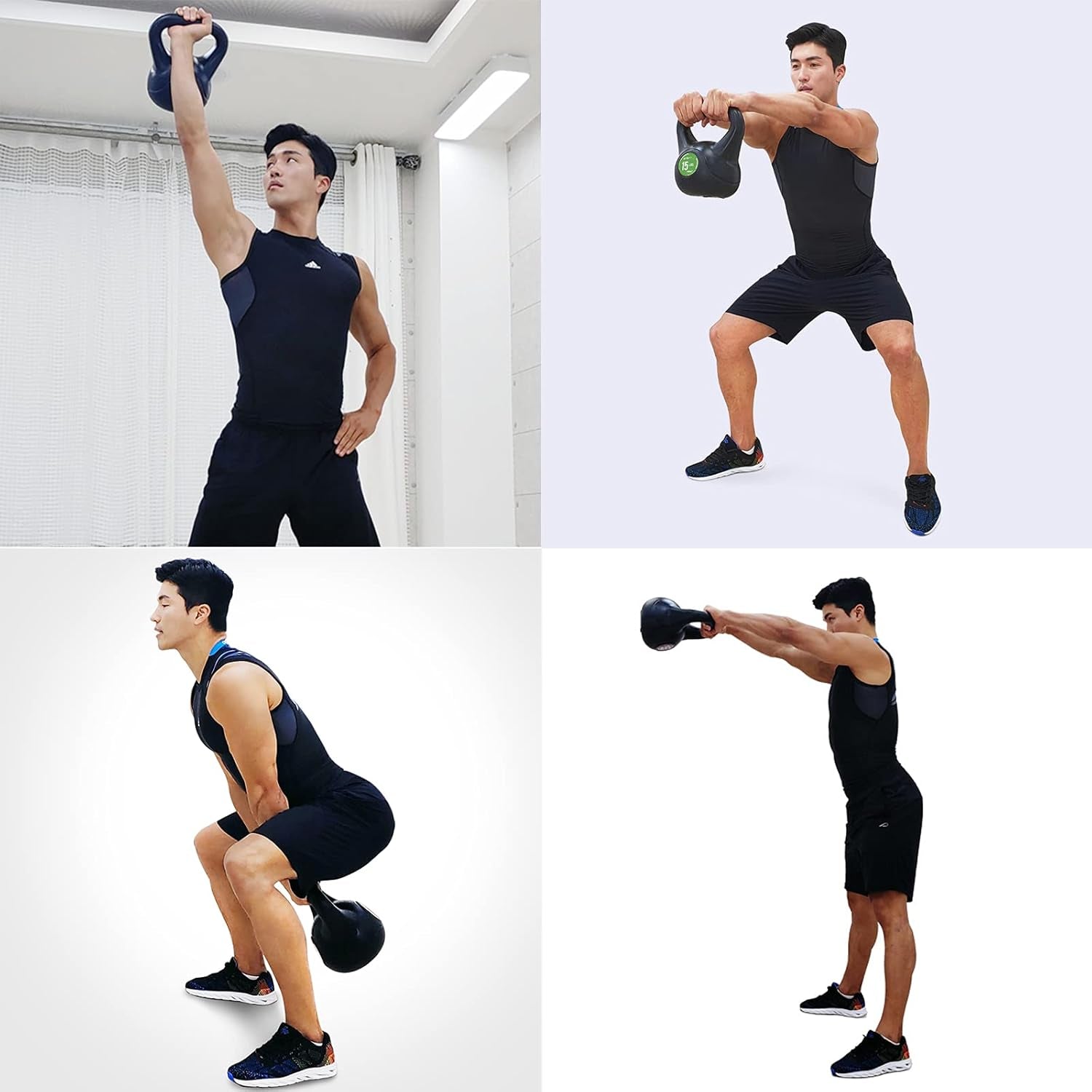 Black PE Kettlebell with Anti-Slip Handle for Home Gym Fitness Exercise Weight, Available: 5, 10, 15, 20 LBS
