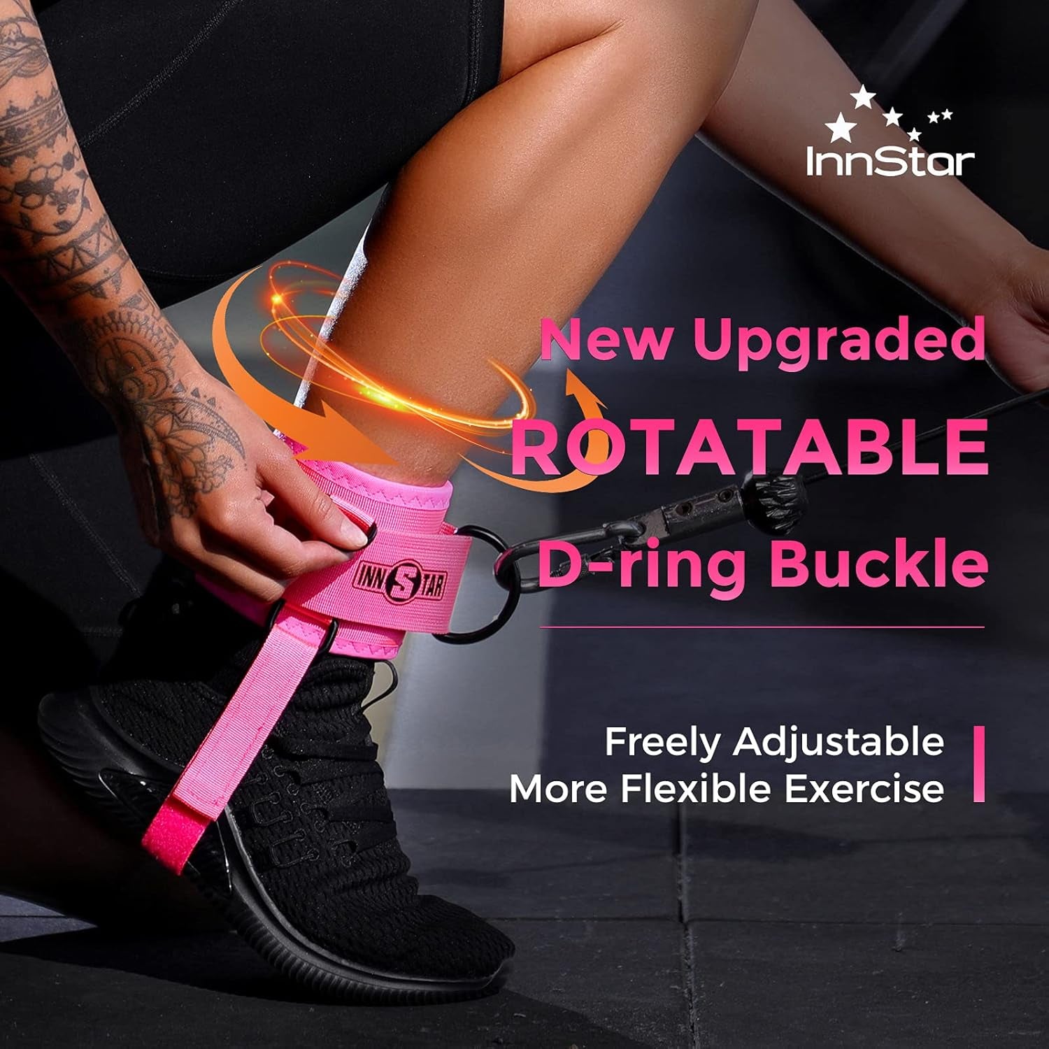 Adjustable Ankle Strap for Cable Machines, Rotateble D-Ring for Glute & Leg Workouts