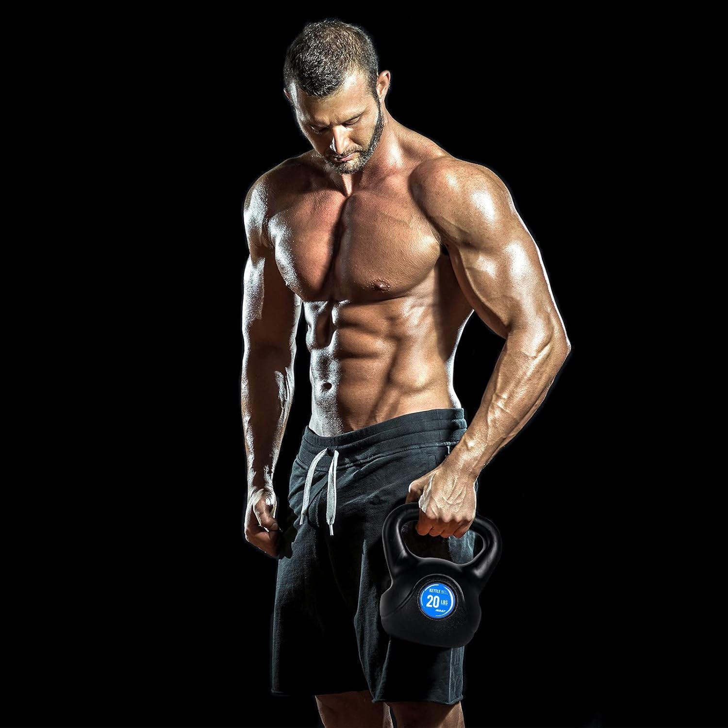 Black PE Kettlebell with Anti-Slip Handle for Home Gym Fitness Exercise Weight, Available: 5, 10, 15, 20 LBS