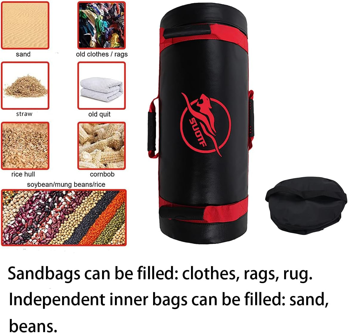 Workout Sandbag for Fitness Training Heavy Duty Sand Bags with Handle Weightlifting Sandbag Weight Bags Adjustable (New Red, L)